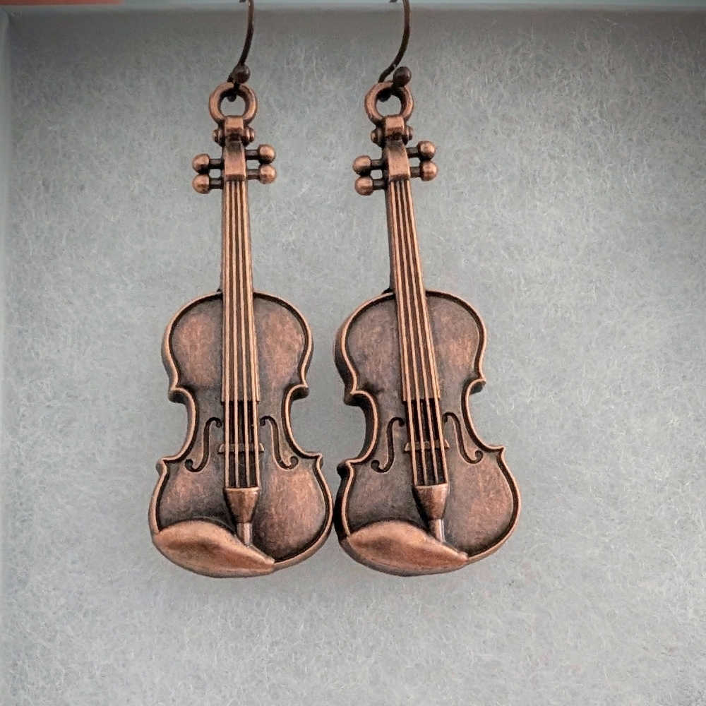 Bronze Violin or Viola Earrings